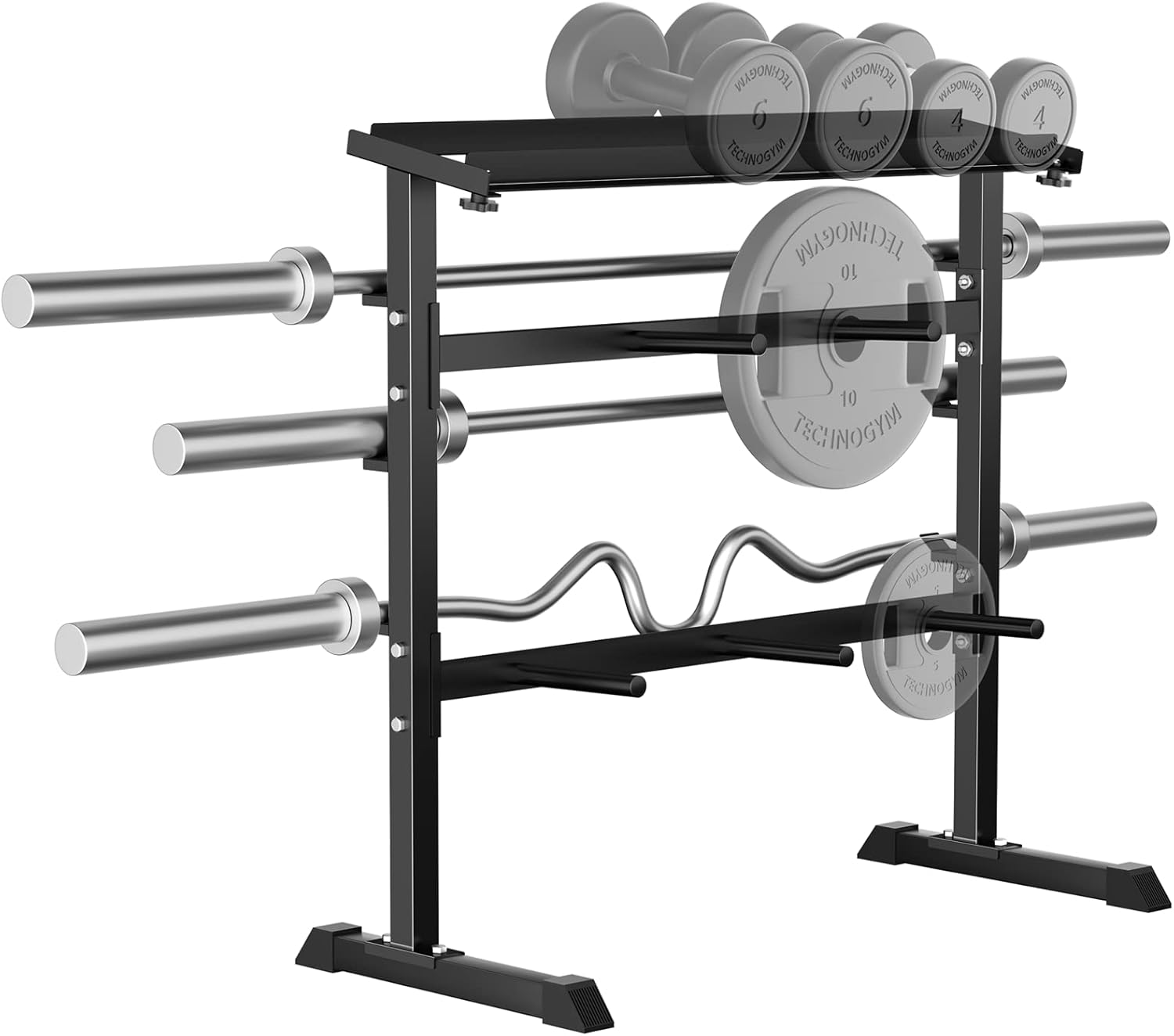 Home Gym Designs - ホームジム筋力トレーニングウェイト収納ラック - 金属製、黒色、コンパクトデザイン