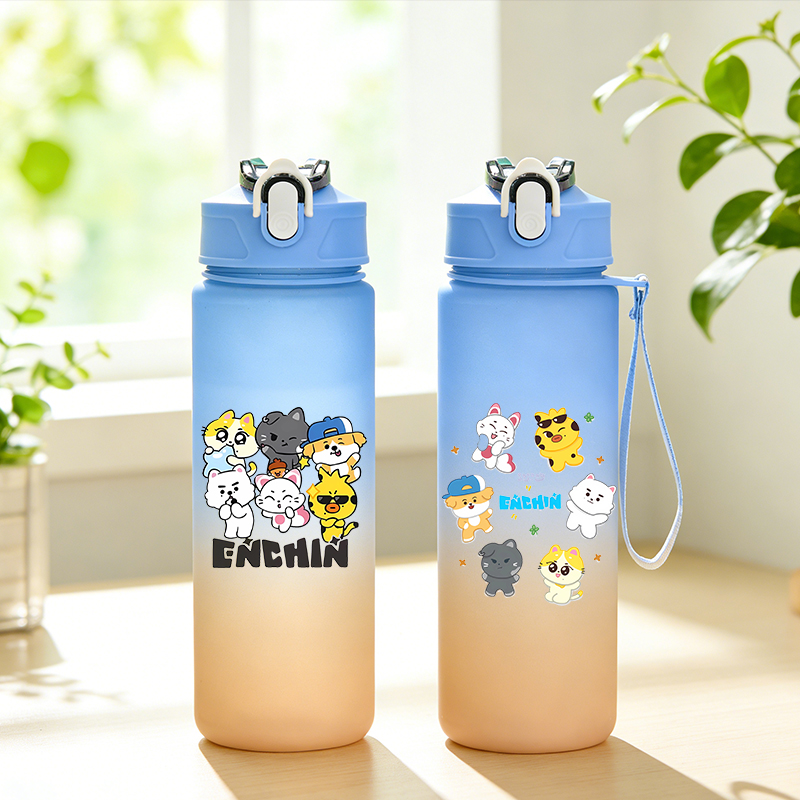 Home Gym House - 750ml ENHYPEN グラデーションウォーターボトル KPOP メンズチームプリント 防漏ウォーターカップ