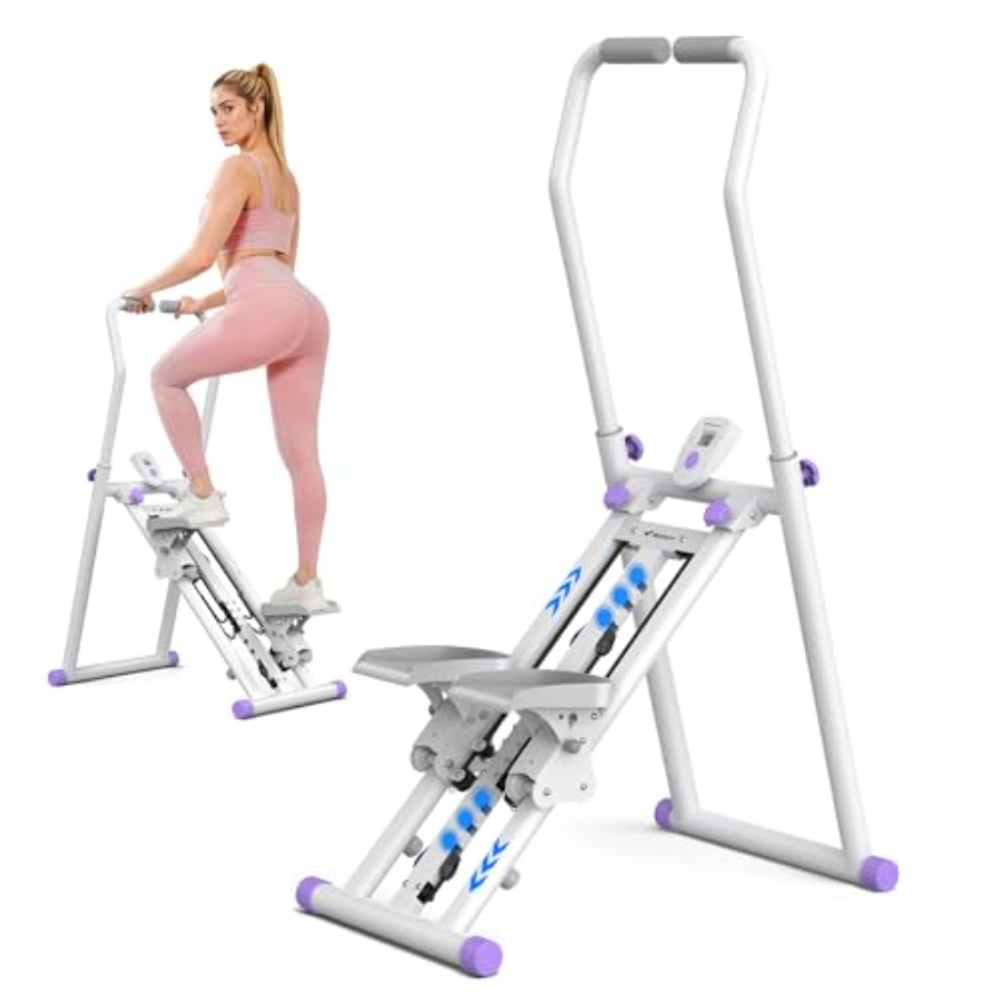Home Gym Designs - ホームジム用ステアステッパー：スチールフレーム、黒色、コンパクト折りたたみ式デザイン、拡張されたステップ範囲、調節可能なハンドルバー/ペダル付き