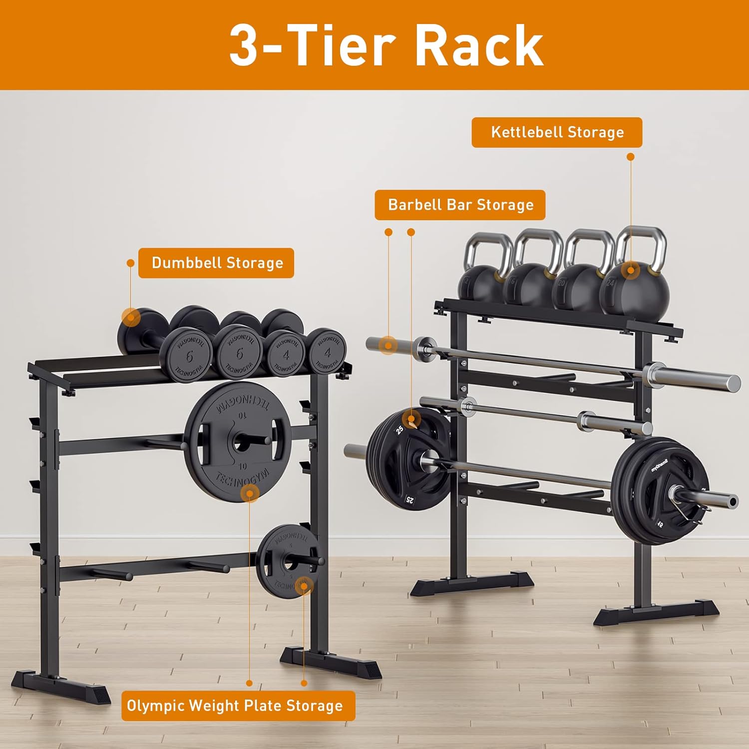 ホームジム筋力トレーニングウェイト収納ラック - 金属製、黒 - Home Gym Designs のレビューと価格